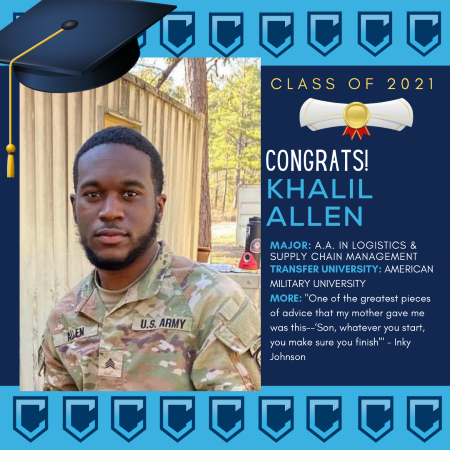 Image and profile of Khalil Allen, in his U.S. Army uniform