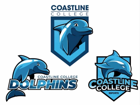 Three variations of the Coastline College dolphins.