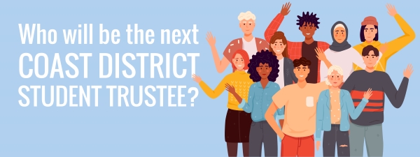 Text 'Who will be the next student trustee' with images of people
