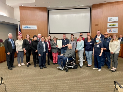 Classified professionals with the Board of Trustees, Chancellor Yamamura, and Presidents