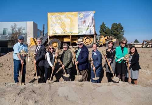Speakers for the groundbreaking with shovels