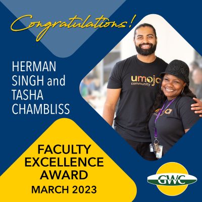 GWC Facutly Excellence in Innovation Award recipients Herman Singh and Tasha Chambliss