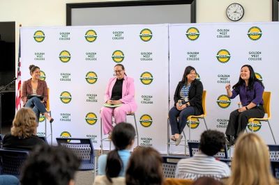 Golden West College President Meridith Randall, VP of Student Services Claudia Lee, and Interim VP of Instruction Kay Nguyen in a panel discussion