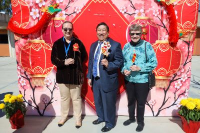 Golden West College celebrates Lunar New Year: President Meridith Randall, Chancellor Yamamura, Trustee Hornbuckle